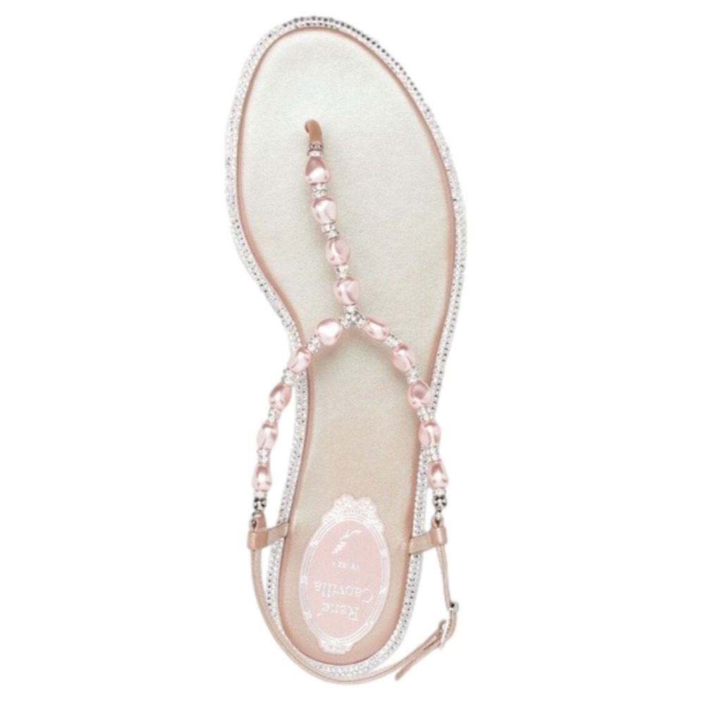René Caovilla Cecile pink pearl-embellished T-bar sandals - size EU 35.5